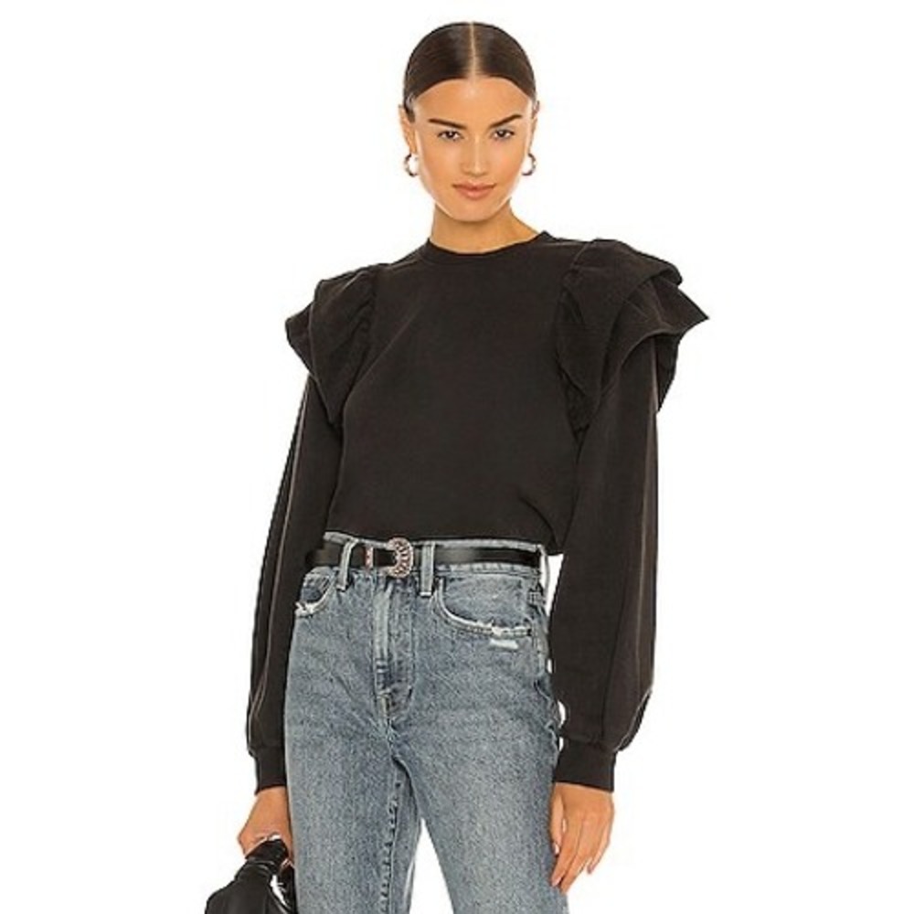 Pistola Dylan Ruffle Sweatshirt black sky Cotton P5302TFT-BAK Womens Medium